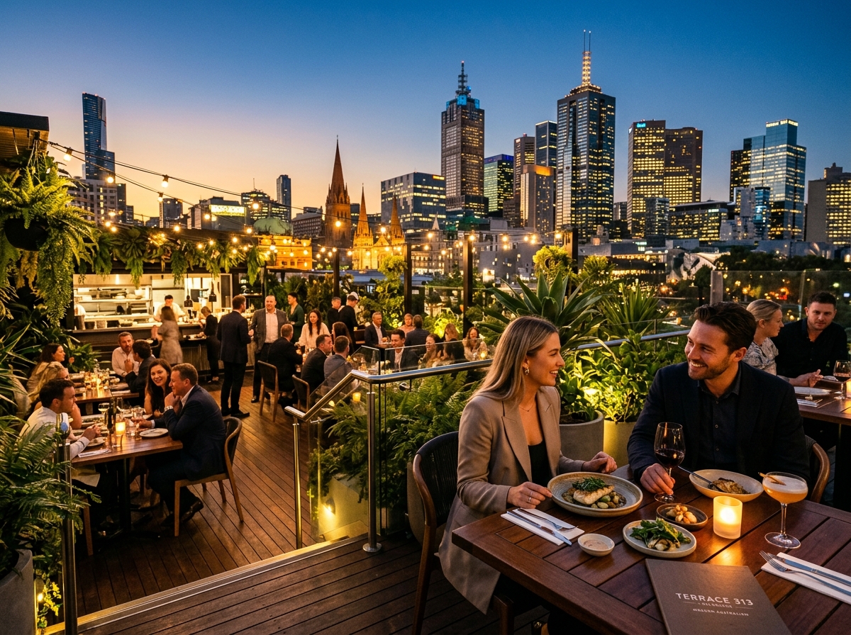 Melbourne rooftop restaurant and skyline