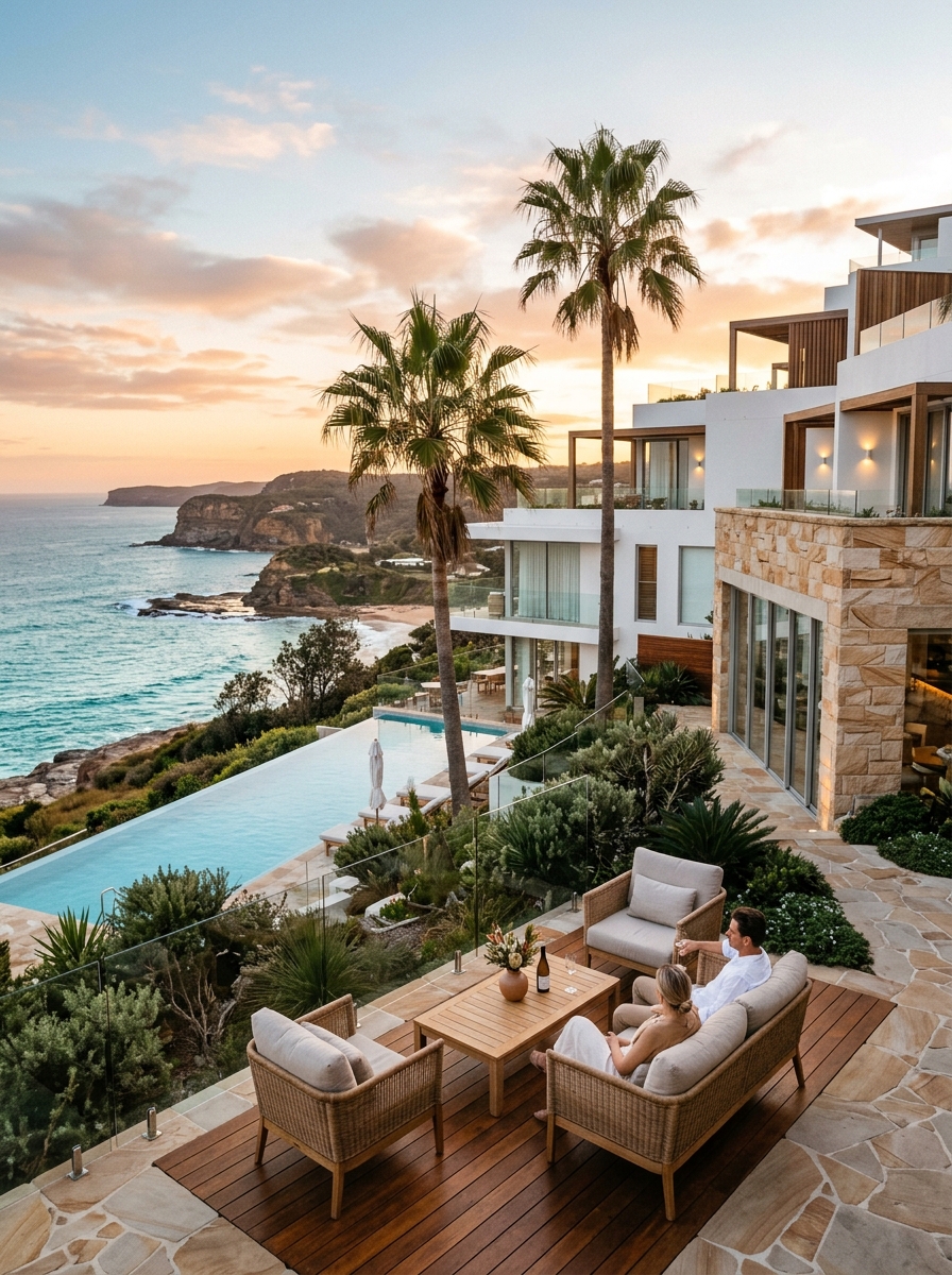 Australian coastal resort at sunset